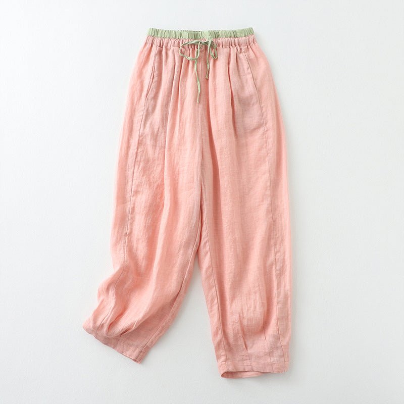 ROSIE LINEN PANTS (Pink XS) - | Zavonix