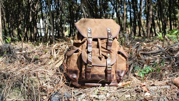"RetroVoyage" Waxed Canvas Travel Backpack (Brown ) - | Zavonix