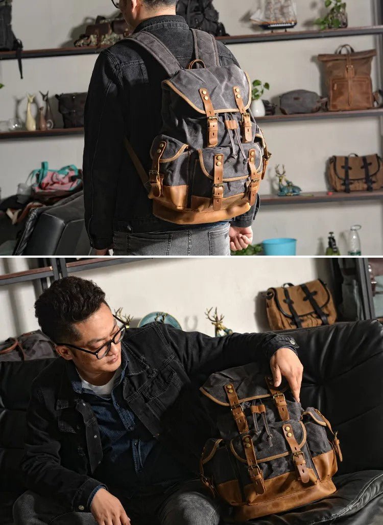 "RetroVoyage" Waxed Canvas Travel Backpack (Brown ) - | Zavonix