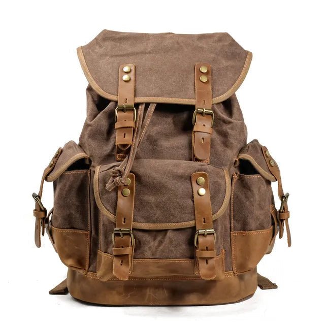 "RetroVoyage" Waxed Canvas Travel Backpack (Brown ) - | Zavonix