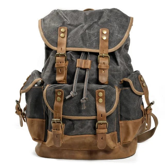 "RetroVoyage" Waxed Canvas Travel Backpack (Dark Gray ) - | Zavonix