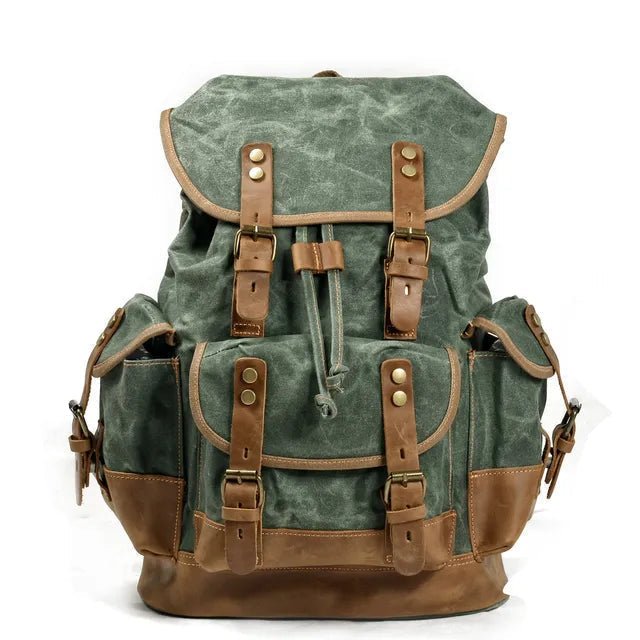 "RetroVoyage" Waxed Canvas Travel Backpack (Emerald Green ) - | Zavonix