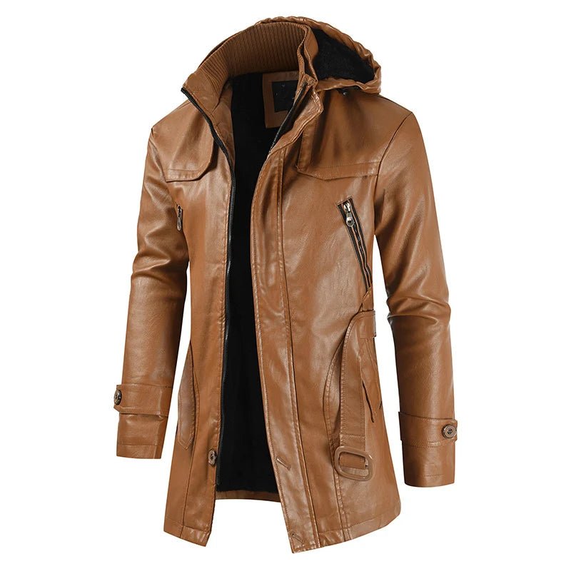 Rylan — Men’s Leather Jacket with Fleece Lining and Adjustable Fit (Brown S) - | Zavonix