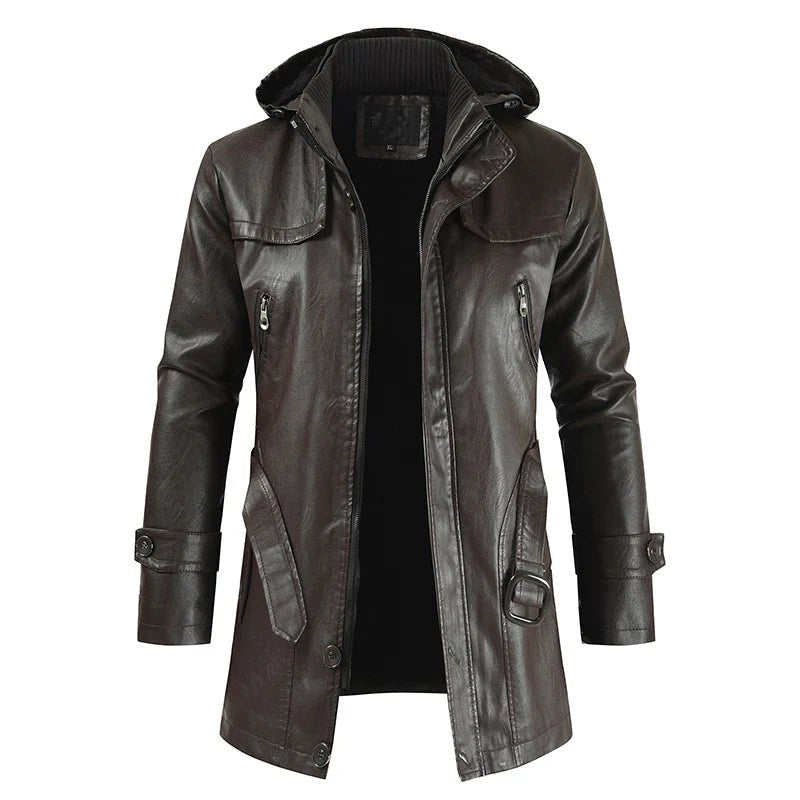 Rylan — Men’s Leather Jacket with Fleece Lining and Adjustable Fit (Dark Brown S) - | Zavonix