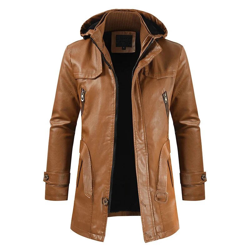 Rylan — Men’s Leather Jacket with Fleece Lining and Adjustable Fit (Dark Brown S) - | Zavonix