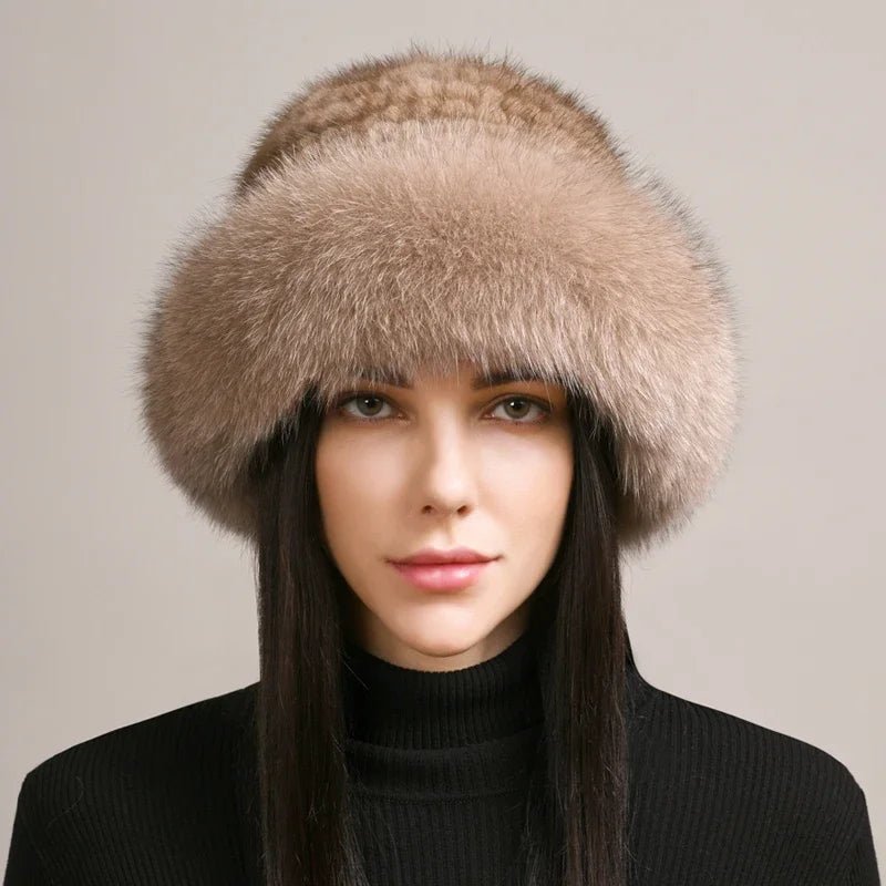 Siberian Aurora - Knitted Sable Fur Hat (Brown ) - | Zavonix