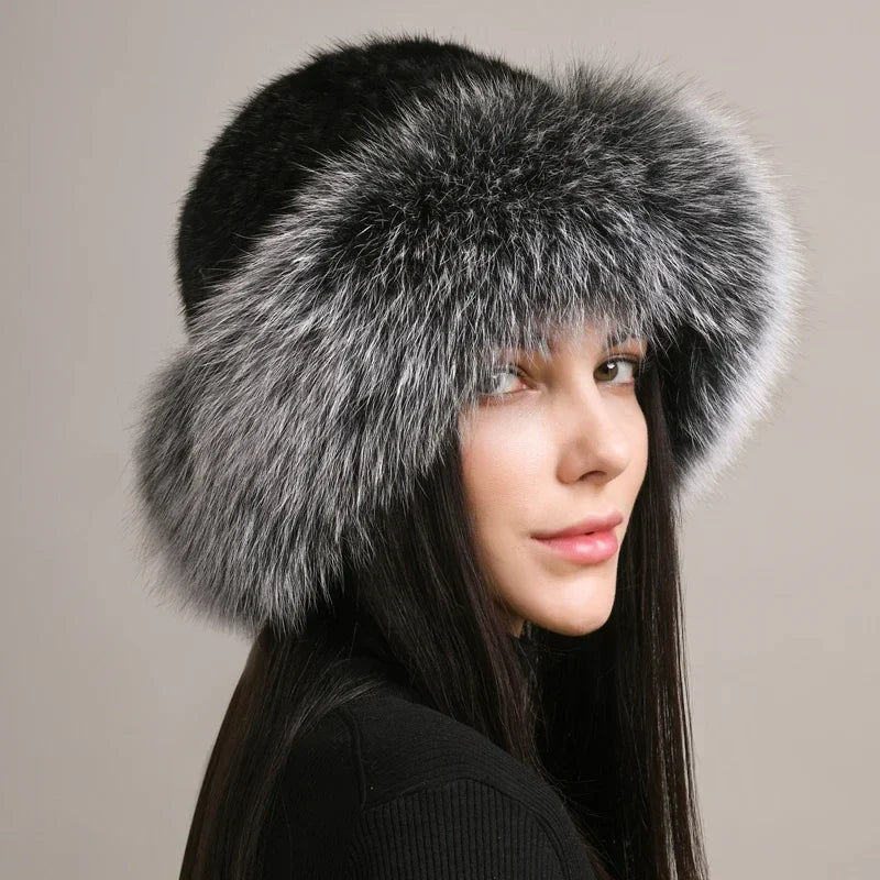 Siberian Aurora - Knitted Sable Fur Hat (Rose ) - | Zavonix