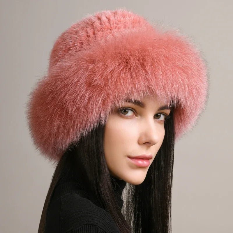 Siberian Aurora - Knitted Sable Fur Hat (Rose ) - | Zavonix