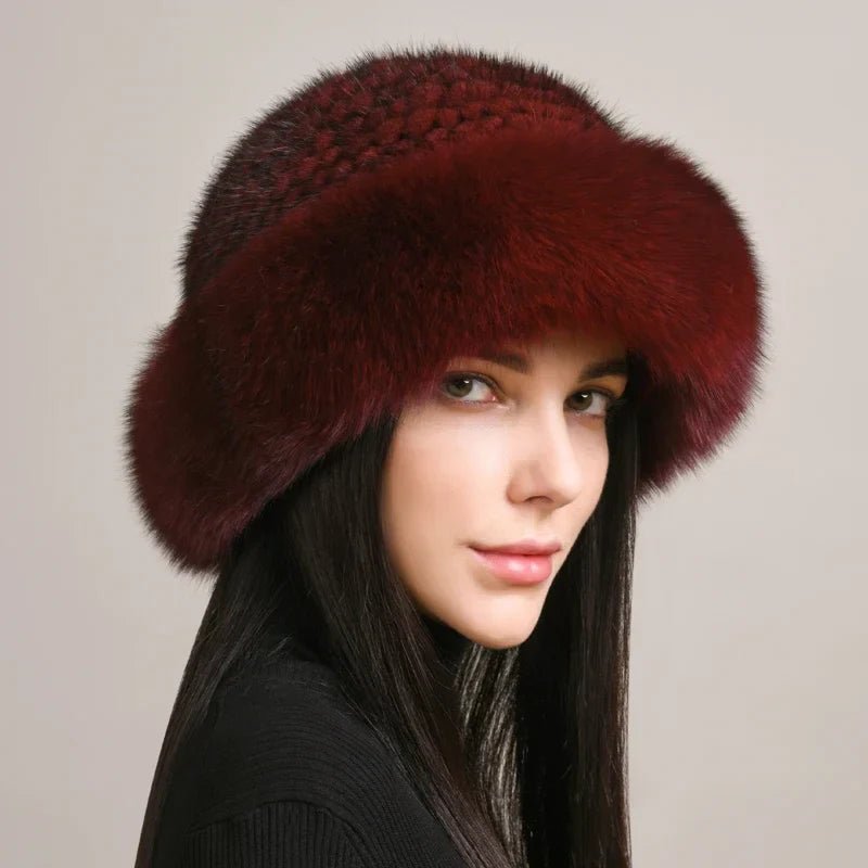 Siberian Aurora - Knitted Sable Fur Hat (Rose ) - | Zavonix
