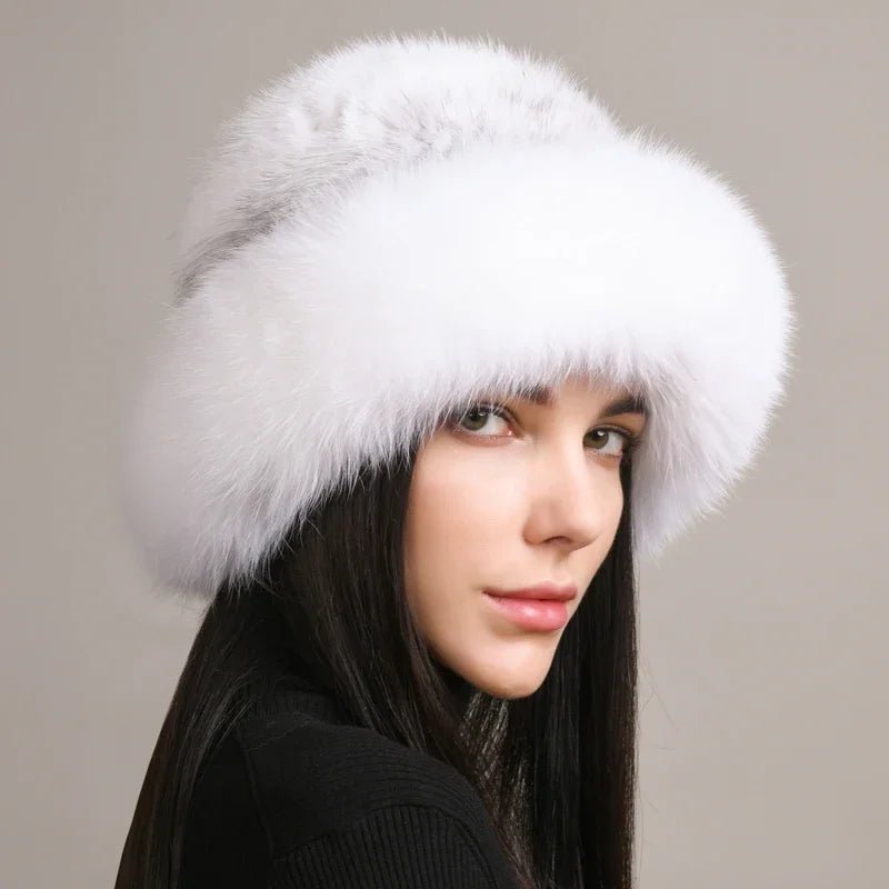 Siberian Aurora - Knitted Sable Fur Hat (White ) - | Zavonix