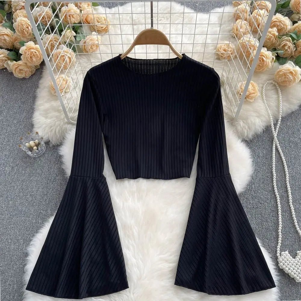 Seraphina Trumpet Sleeve Long Sleeve Top (Black XS) - | Zavonix