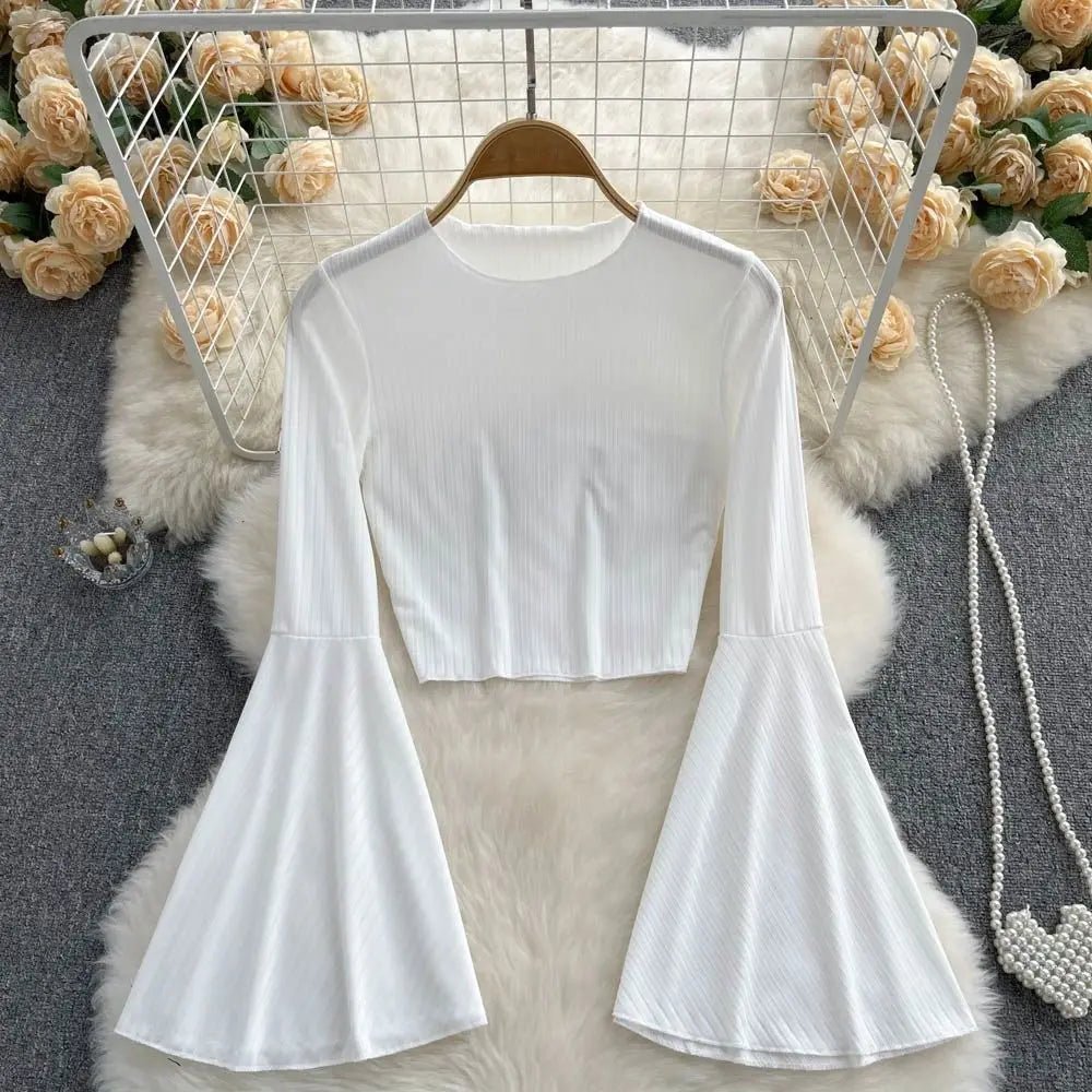 Seraphina Trumpet Sleeve Long Sleeve Top (Ivory White XS) - | Zavonix