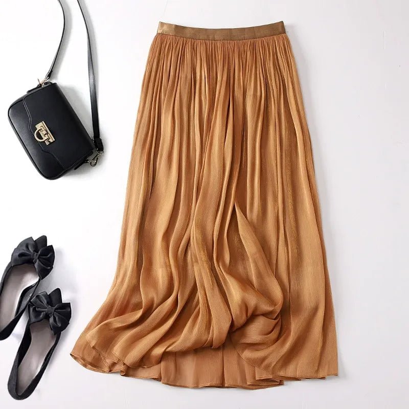 Serinelle Linen Skirt — Lightweight Breathable Skirt with Gathered Waist (Brown XS) - | Zavonix