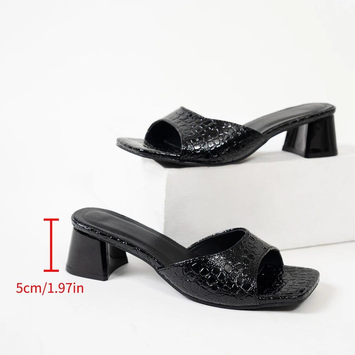 Sienna Women's Heels | Embossed Vegan Leather Block Heels 6