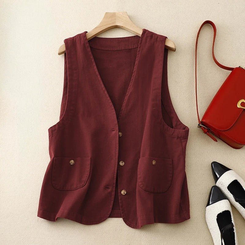 Sleeveless V - neck Vest™ — Command Your Day with Unstoppable Comfort and Effortless Style (Burgundy XS) - | Zavonix