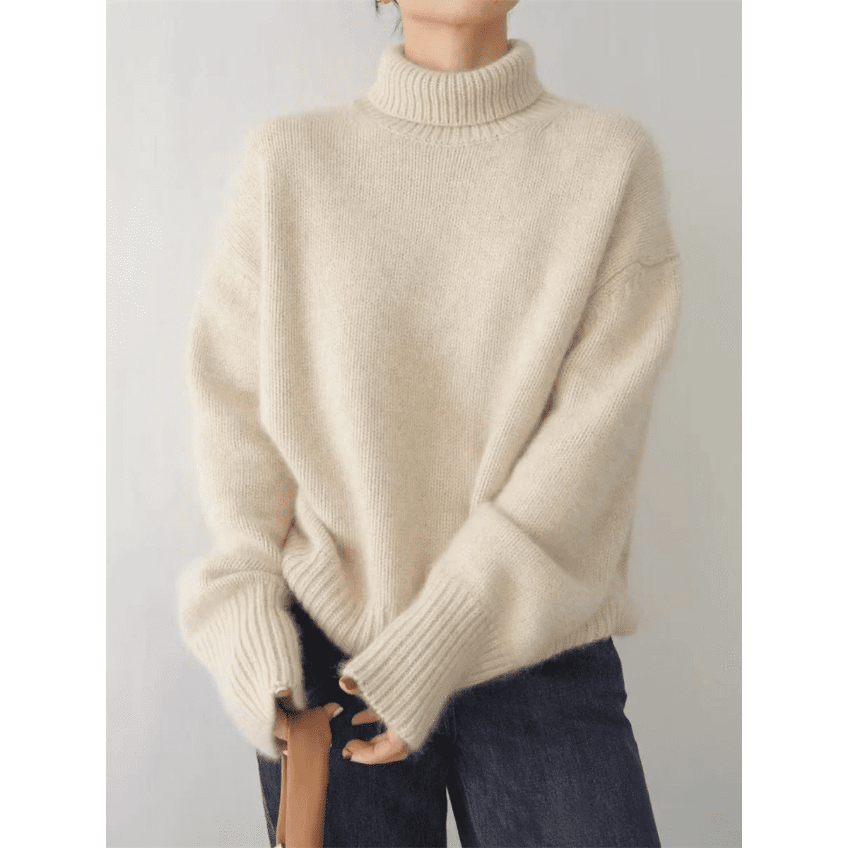 Sofia™ Woolen Turtleneck Sweater (Beige XS) - | Zavonix