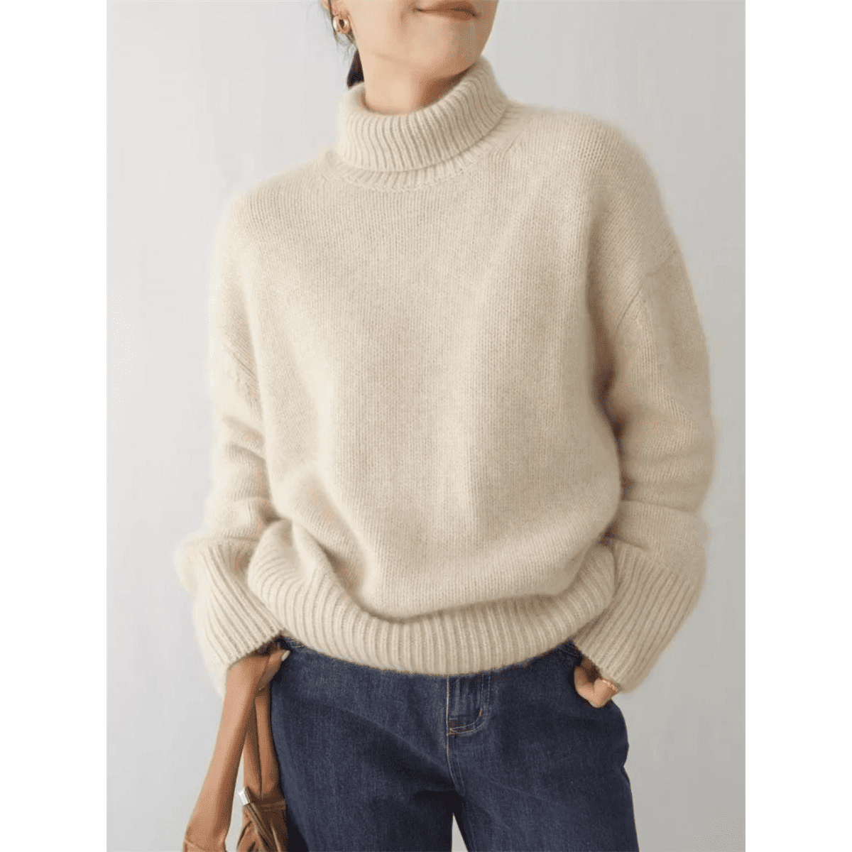 Sofia™ Woolen Turtleneck Sweater (Beige XS) - | Zavonix