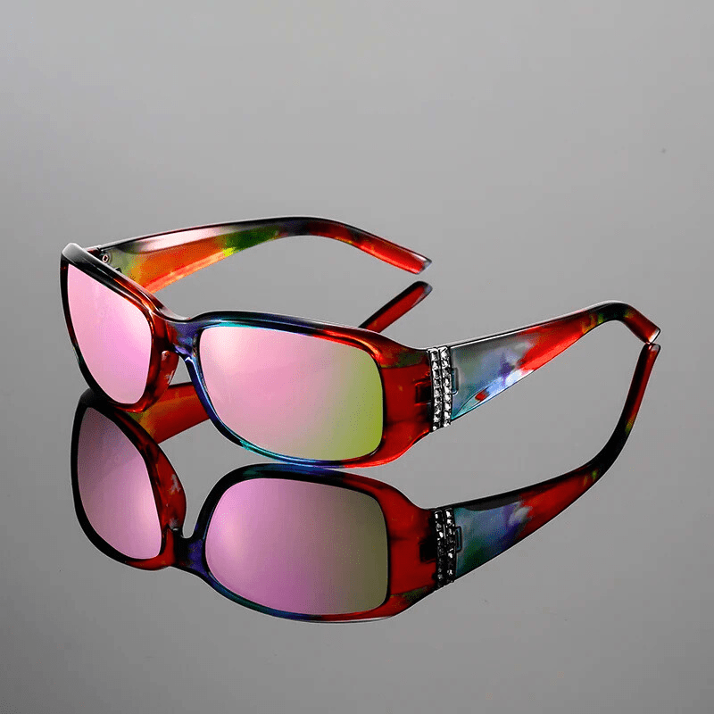 Solara Mosaic Sunglasses — Bold Artistic Shades with Rhinestone Accents (Pink ) - | Zavonix