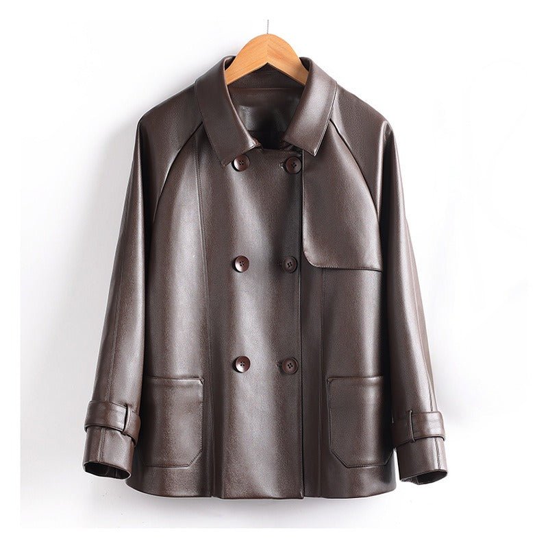 STACY™ LEATHER COAT (Dark Brown XS) - | Zavonix