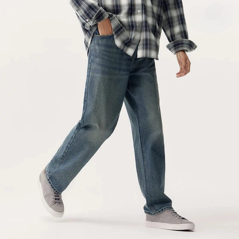 Soren Vintage Jeans — Wide - Leg Denim with Faded Wash Finish (Navy Blue 26) - | Zavonix