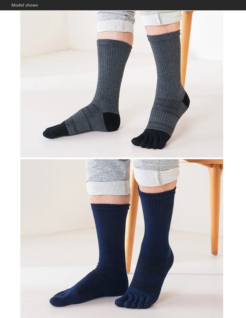 Men's Toe Separation Crew Socks — Breathable High - Crew Comfort (2 EU39 - 44) - | Zavonix