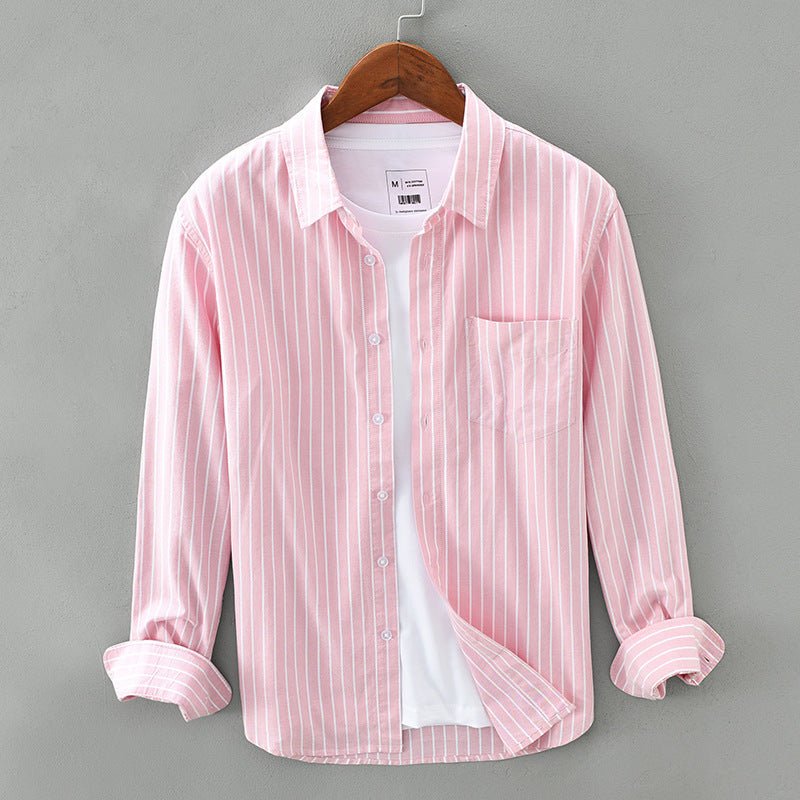 Striped Linen Shirt™ — Command Cool Confidence and Crush the Heat All Day (Pink XS) - | Zavonix