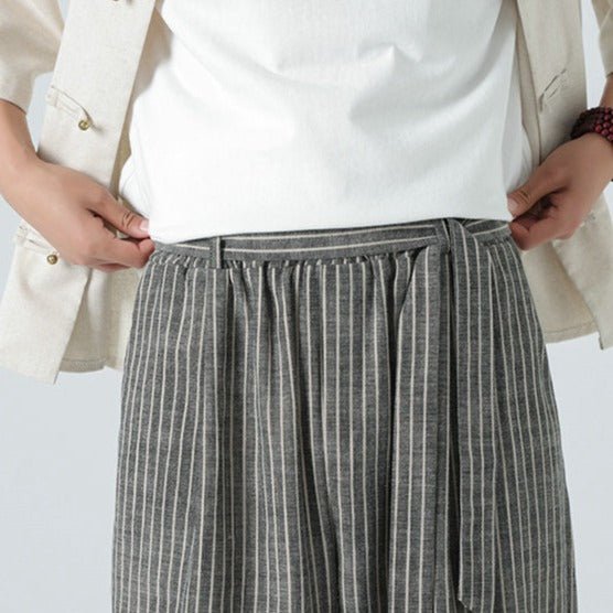 Takumio — Cotton Linen Pants with Subtle Streetwear Stripe (Beige 2XL) - | Zavonix