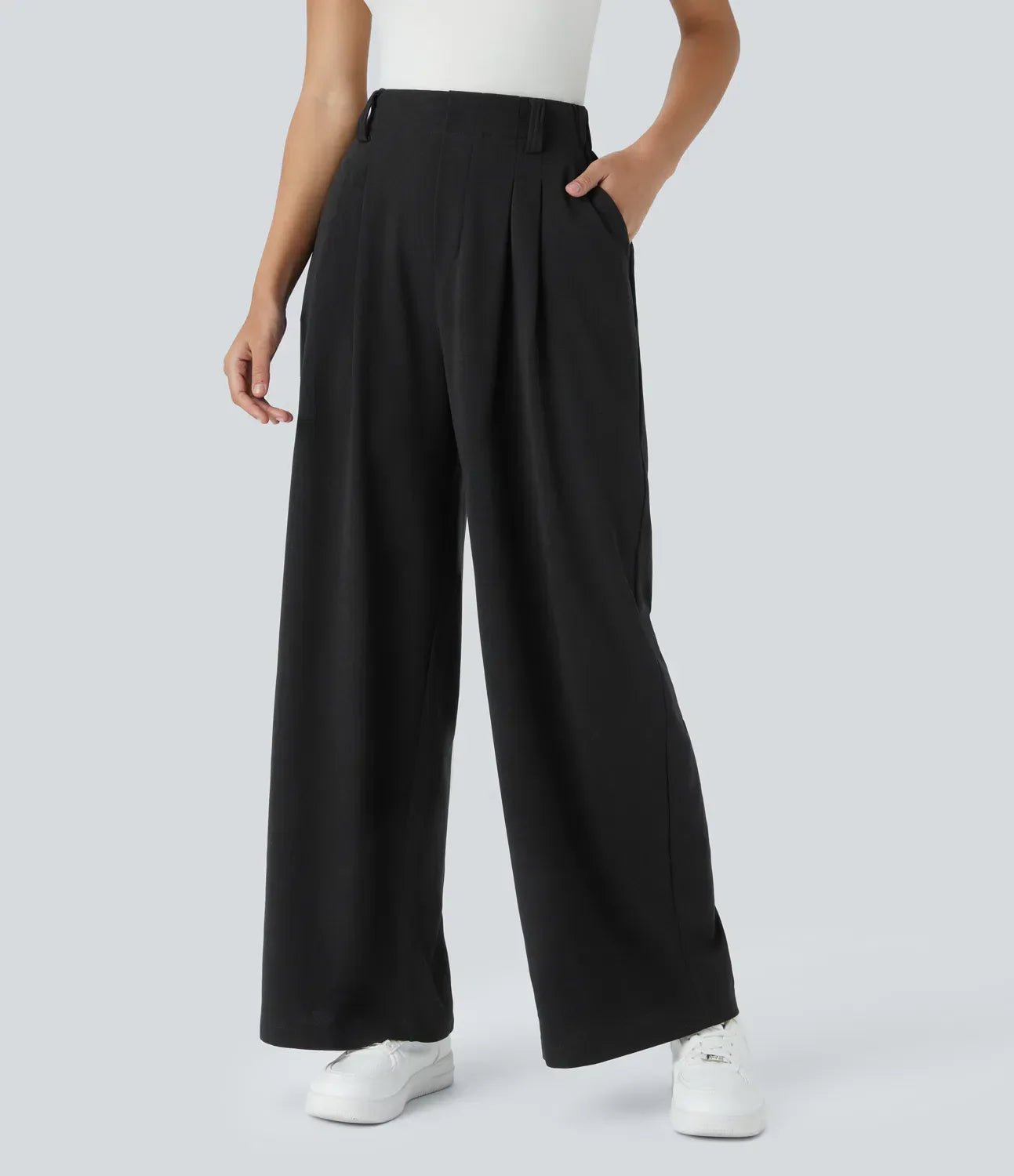 TheANDER™ - Elegant Elasticated High - Waisted Trousers (Black S) - | Zavonix