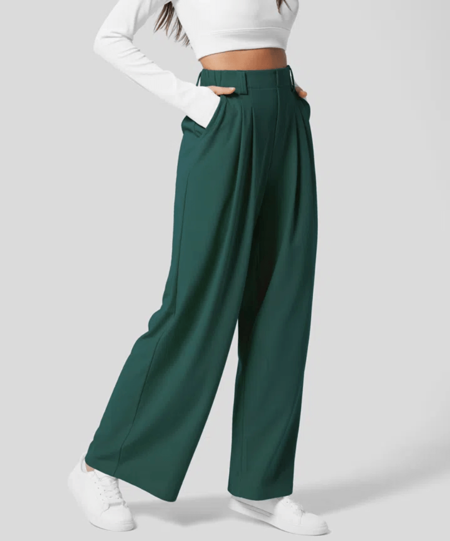 TheANDER™ - Elegant Elasticated High - Waisted Trousers (Dark green S) - | Zavonix