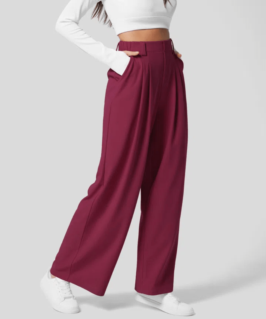TheANDER™ - Elegant Elasticated High - Waisted Trousers (Red S) - | Zavonix