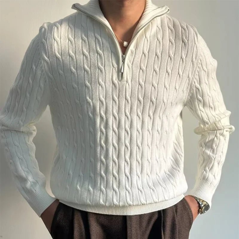 Tavren — Men's Cable - Knit Half - Zip Sweater with Tailored Fit (White S) - | Zavonix