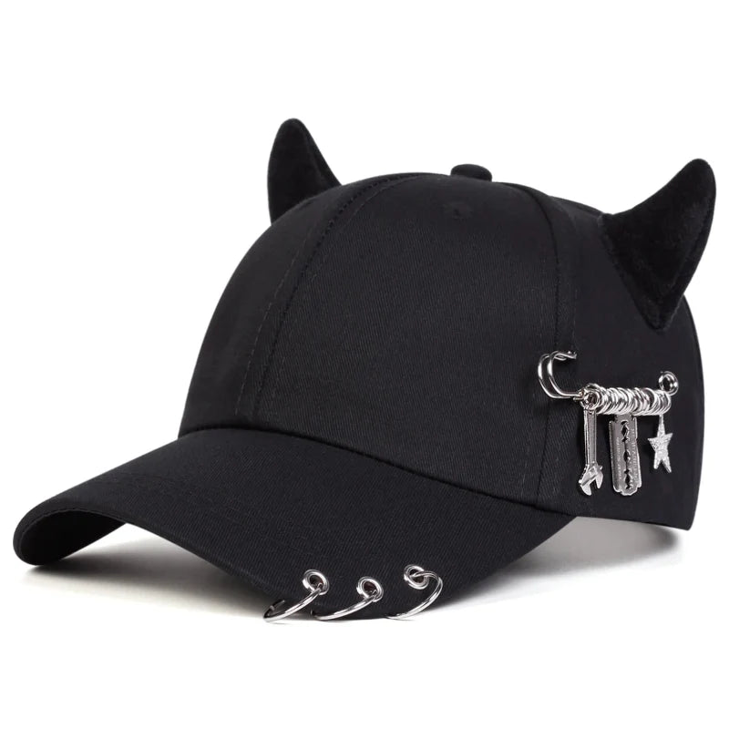 Varek Wave Cap — Edgy Horn Accent Hat with Metal Details - Zavonix