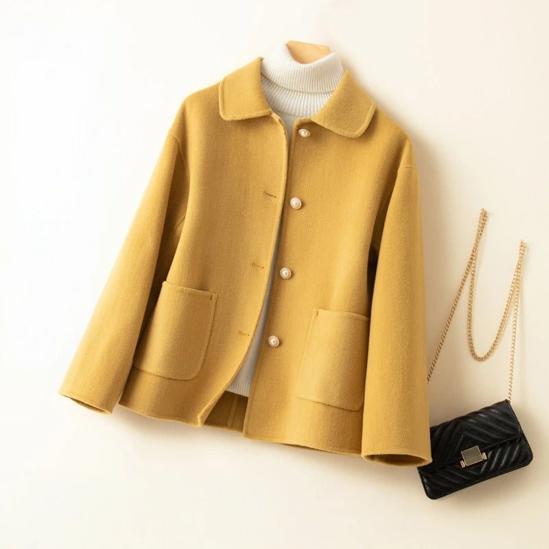 Vicky Women's Winter Coat | Elegant Short Design with Soft Doll Collar (Gold XS) - Women's Coats & Jackets | Zavonix
