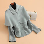 Women's Plush Wool Coat with Tailored Collar and Flared Hem