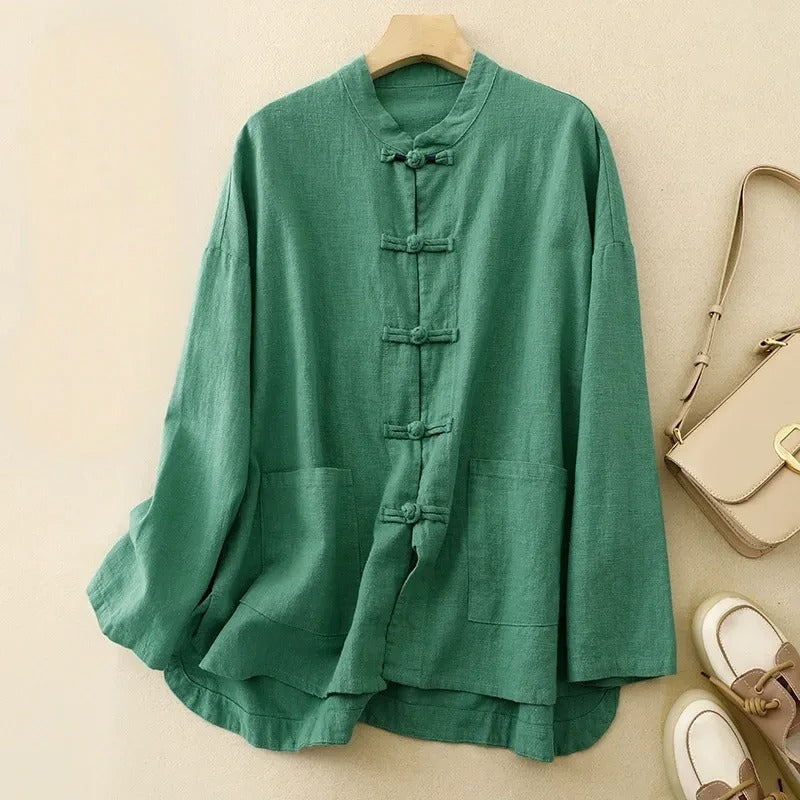 Lightweight Linen Shirt with Knot Closures and Patch Pockets
