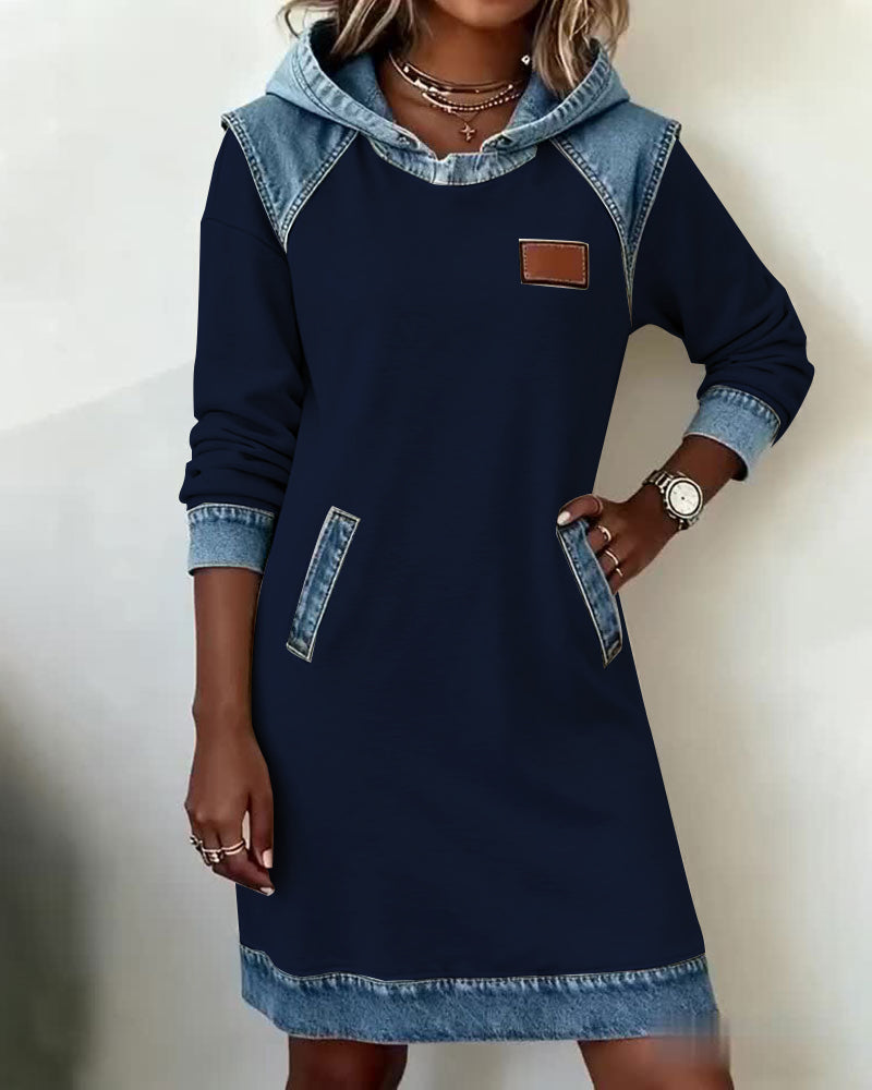 Elaris Shift Dress — Color Block Knee-Length Dress with Pockets