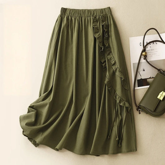 Liora Linen Skirt — Breathable Ruffle Skirt with Adjustable Ties