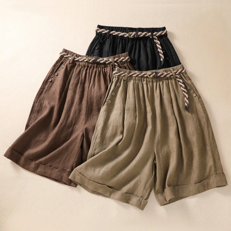 Norla Linen Shorts — Breathable Wide-Leg Linen Shorts with Adjustable Waist
