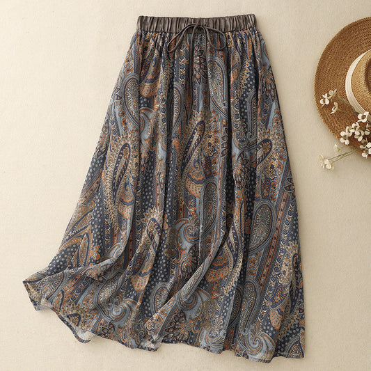 Liora Skirt — Lightweight Pleated Linen Skirt with Mesh Overlay