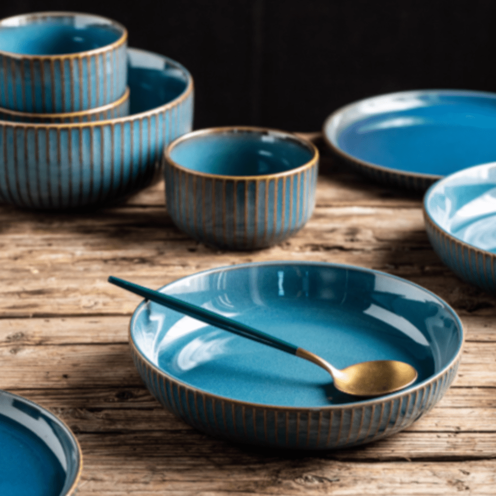 12-Piece Ceramic Dinnerware Set with Unique Hand-Stained Finish – Elegant and Durable 1