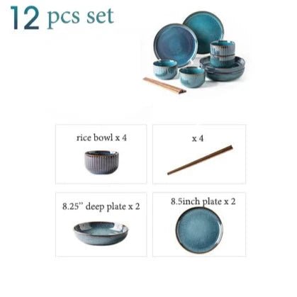 12-Piece Ceramic Dinnerware Set with Unique Hand-Stained Finish – Elegant and Durable 8
