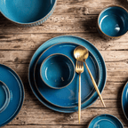 12-Piece Ceramic Dinnerware Set with Unique Hand-Stained Finish – Elegant and Durable 0