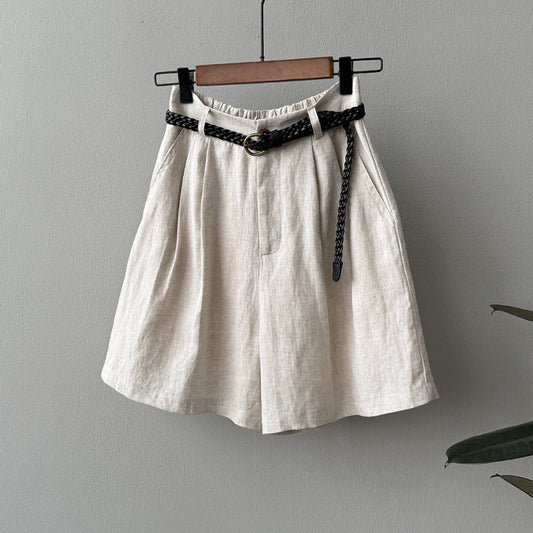 Olaine — Lightweight High-Waisted Linen Shorts with Braided Belt
