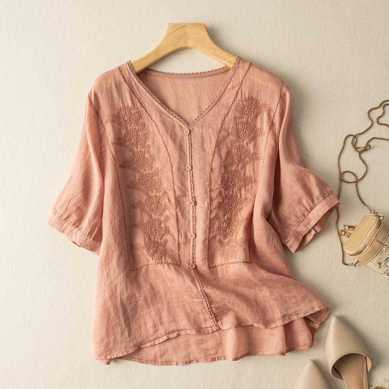 Lightweight Breathable Blouse with Decorative Stitching for Warm Weather