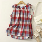 Sleeveless Linen Top with Adjustable Neckline and Curved Hem
