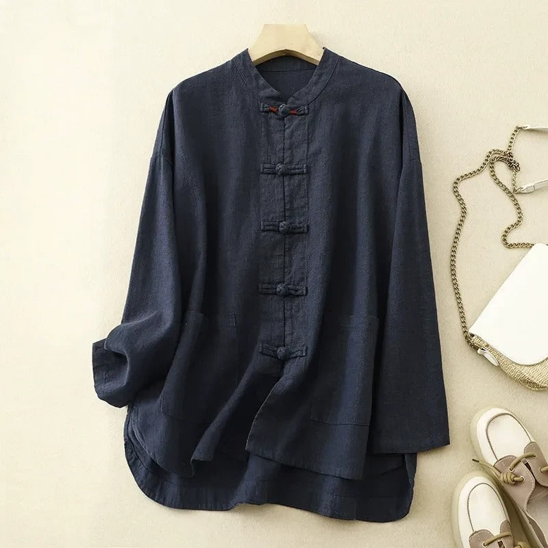 Lightweight Linen Shirt with Knot Closures and Patch Pockets