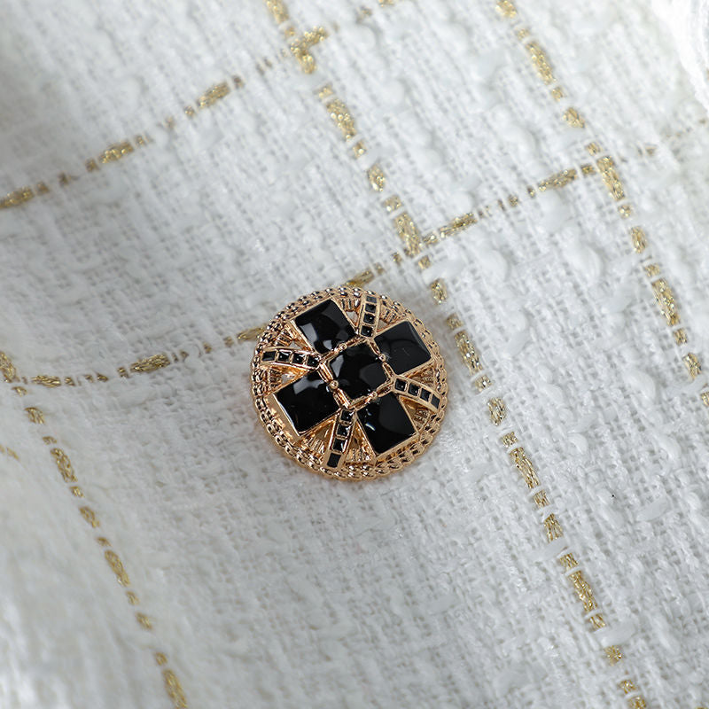 Women's Structured Cotton Blazer with Elegant Plaid Weave