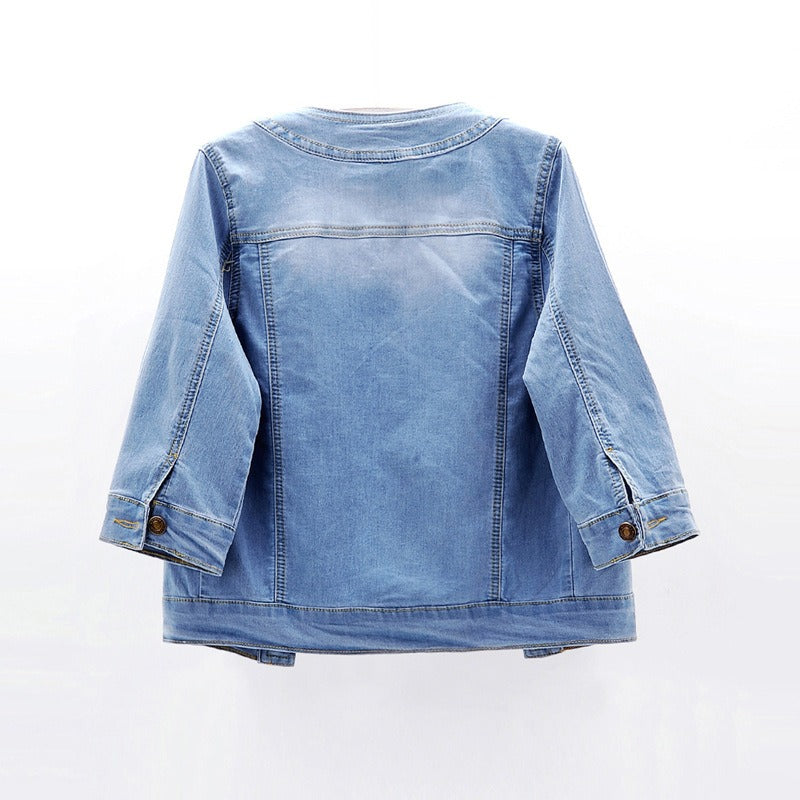 Evelyn Women's Denim Jacket | Collarless Design, Soft Washed Denim