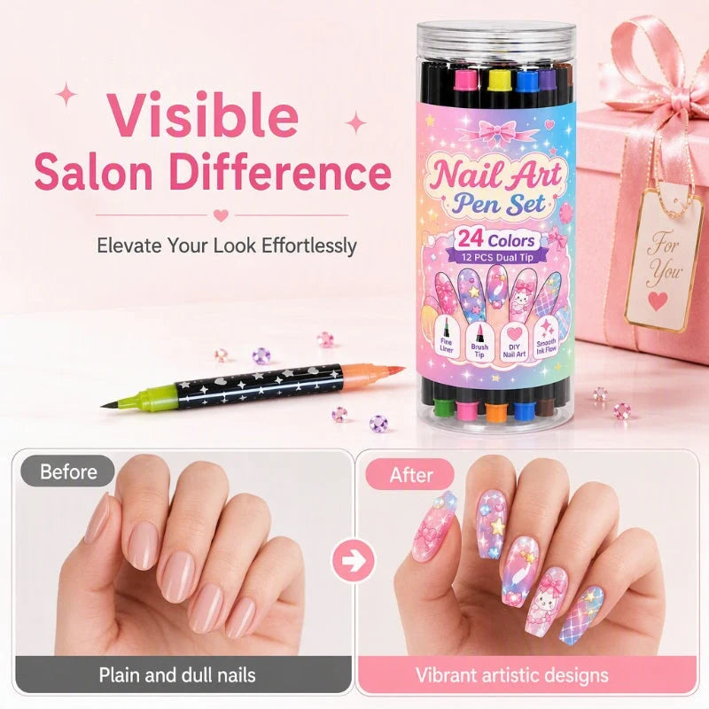 24 Color Dual Tip Nail Art Pens Product Image 01