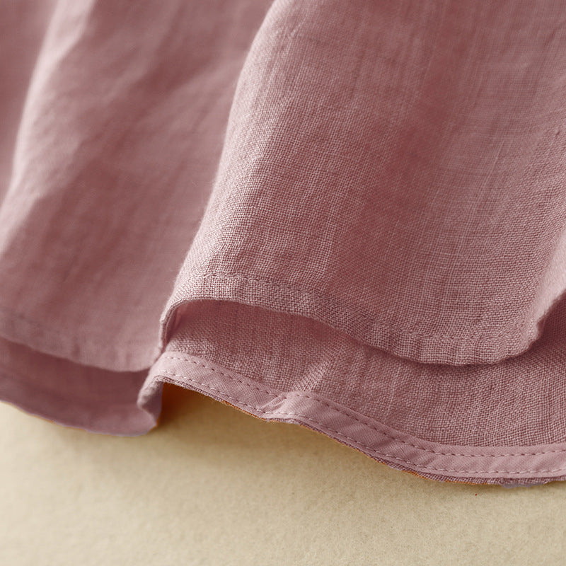 Lightweight Linen Blouse with Adjustable V-Neck and Rolled Sleeves